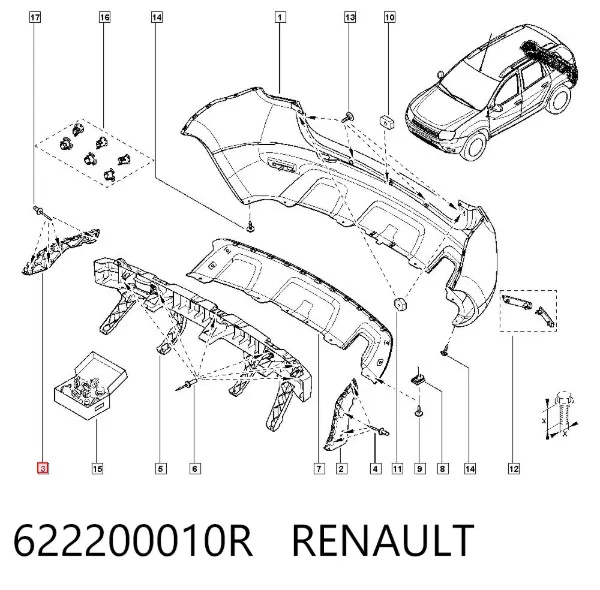 Soporte del parachoques trasero derecho 622200010R Renault (RVI)