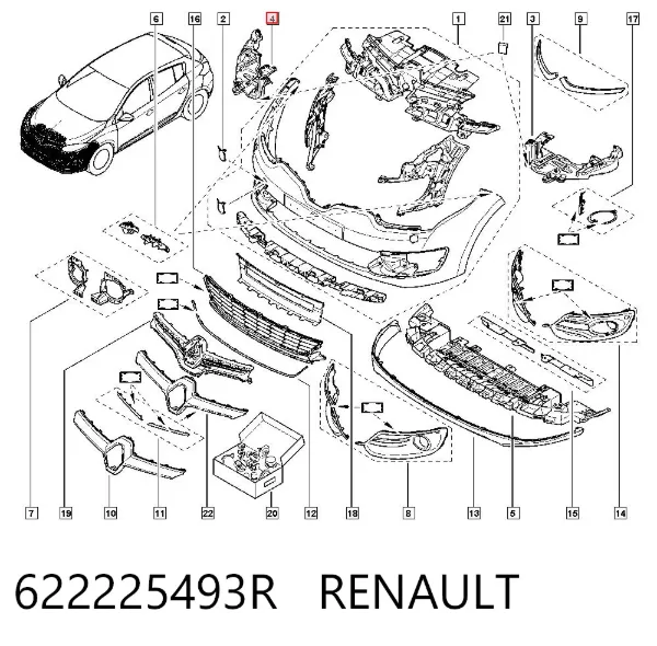 Soporte de fijación del faro delantero derecho 622225493R Renault (RVI)