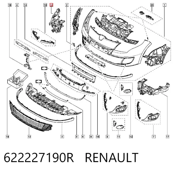 Soporte de parachoques delantero derecho 622227190R Renault (RVI)