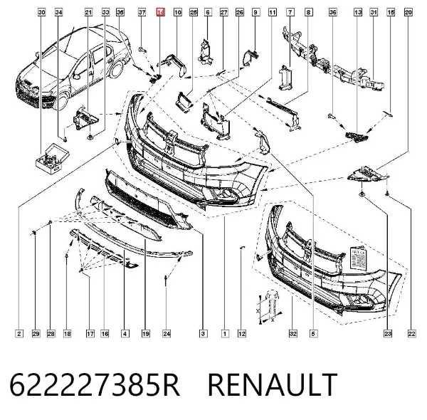Soporte de parachoques delantero derecho 622227385R Renault (RVI)