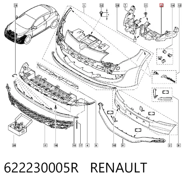 Soporte de parachoques delantero izquierdo 622230005R Renault (RVI)