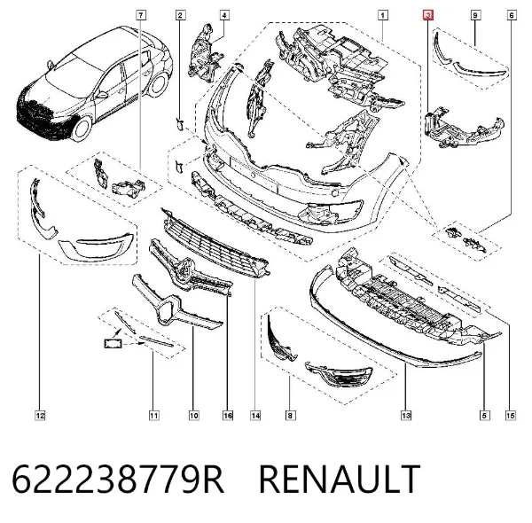 Soporte de fijación del faro delantero izquierdo 622238779R Renault (RVI)
