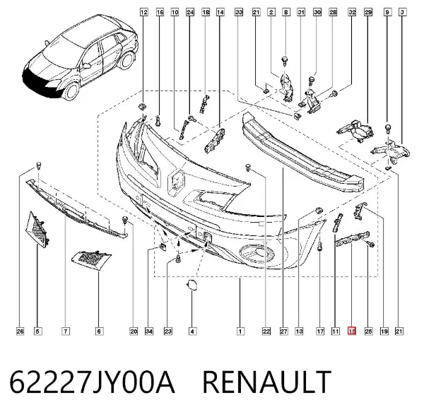 Guía del parachoques delantero izquierda 62227JY00A Renault (RVI)