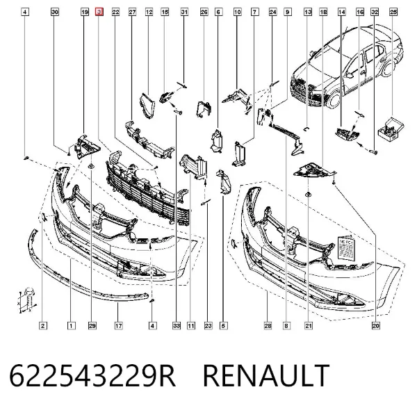 Rejilla central del parachoques delantero 622543229R Renault (RVI)