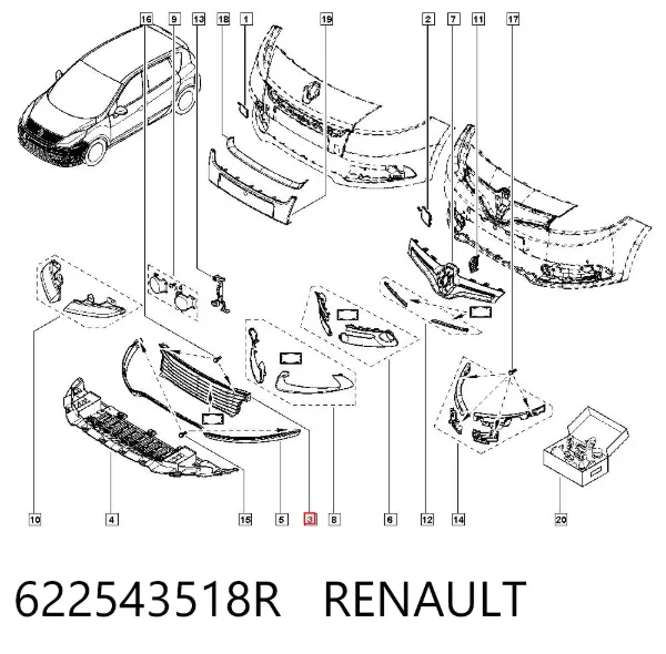 Rejilla del parachoques delantero 622543518R Renault (RVI)