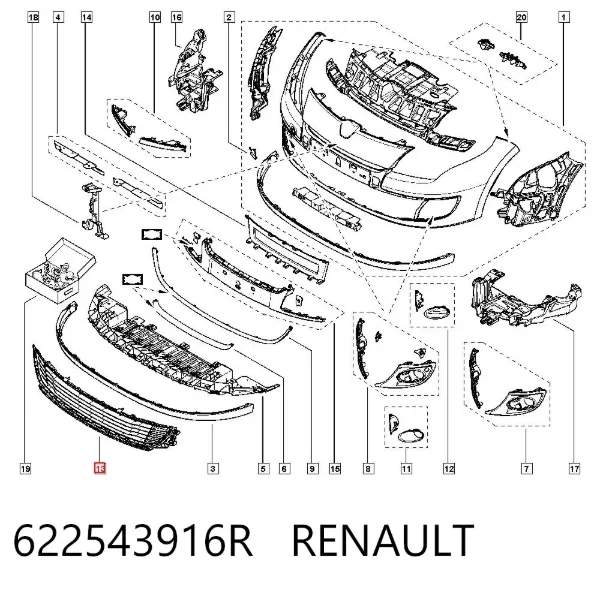 Rejilla del parachoques delantero 622543916R Renault (RVI)