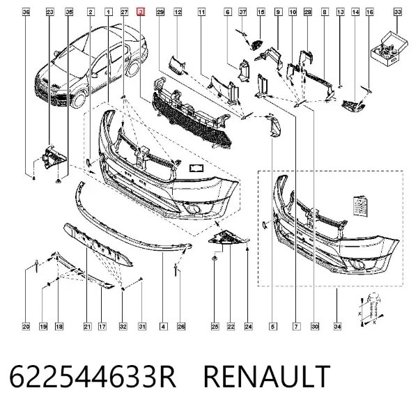 Rejilla central del parachoques delantero 622544633R Renault (RVI)