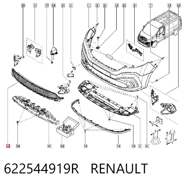 Rejilla central del parachoques delantero 622544919R Renault (RVI)