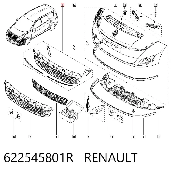 Rejilla del parachoques delantero 622545801R Renault (RVI)