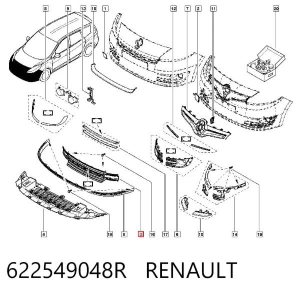 Rejilla del parachoques delantero 622549048R Renault (RVI)