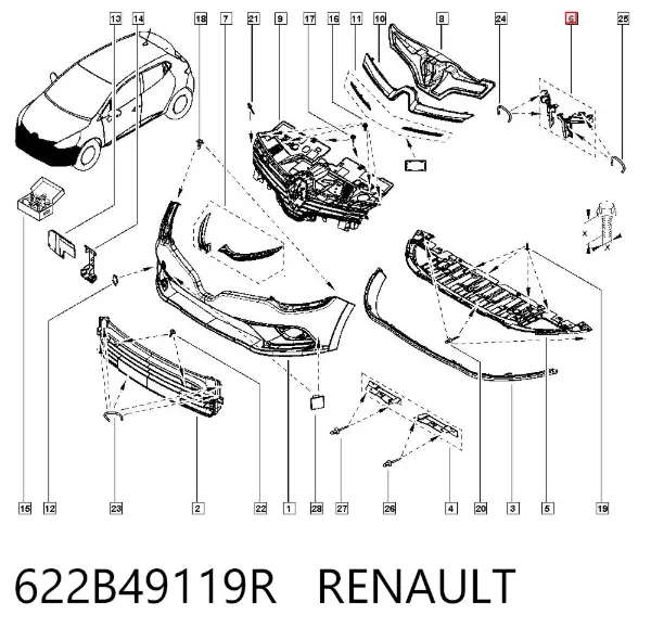 Soporte de parachoques delantero 622B49119R Renault (RVI)