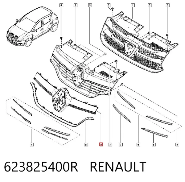 Moldura de la rejilla del radiador 623825400R Renault (RVI)