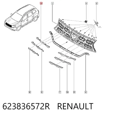 Moldura superior de la parrilla del radiador RENAULT 623836572R