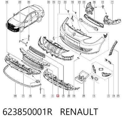 Moldura inferior de la parrilla del radiador RENAULT 623850001R