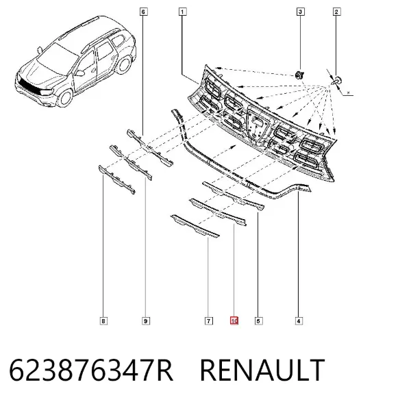 Moldura izquierda de la parrilla del radiador 623876347R Renault (RVI)