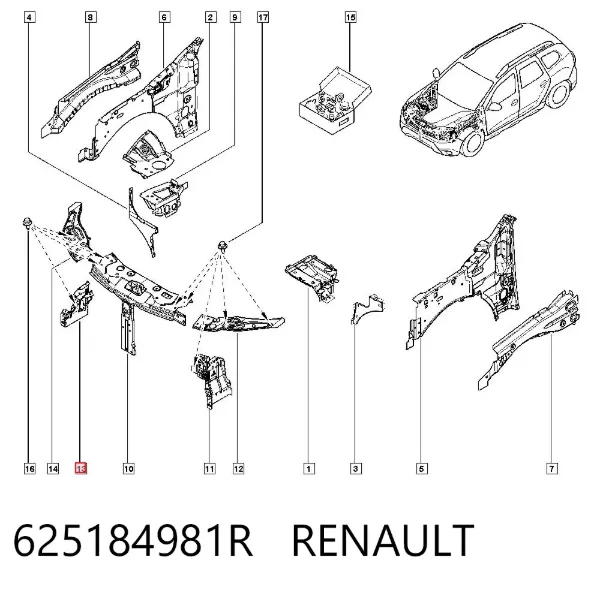 Soporte derecho del radiador (panel de montaje para faros) 625184981R Renault (RVI)