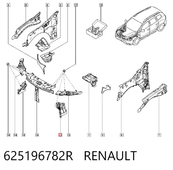 Soporte izquierdo del radiador (panel de montaje de faros) 625196782R Renault (RVI)