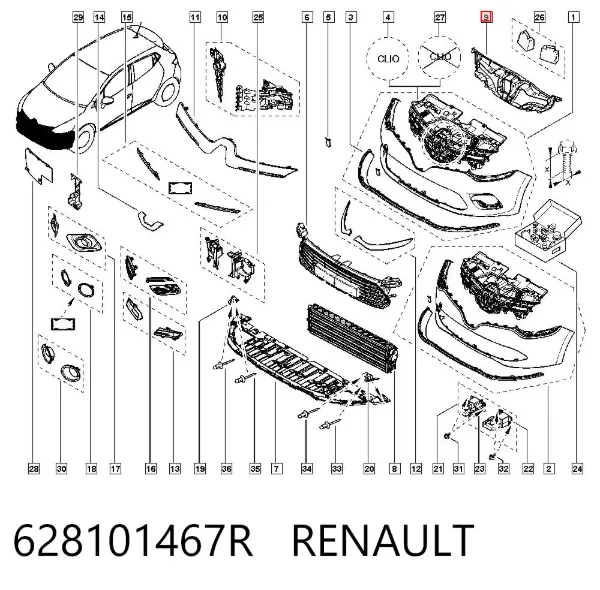 Soporte de parrilla del radiador 628101467R Renault (RVI)
