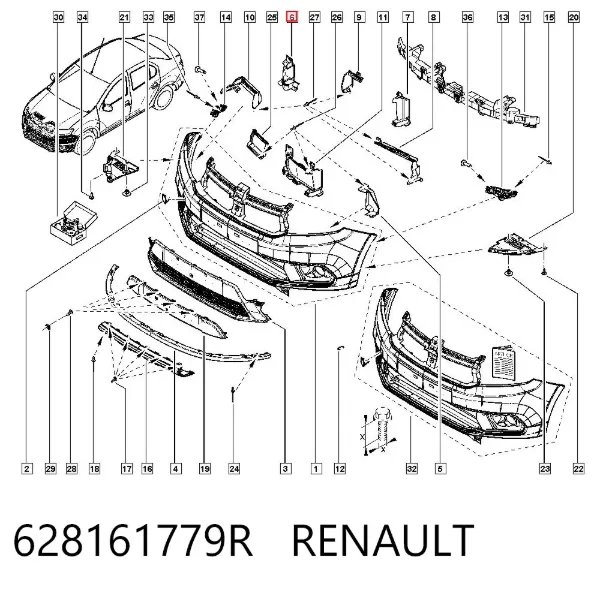 Deflector derecho del parachoques delantero 628161779R Renault (RVI)