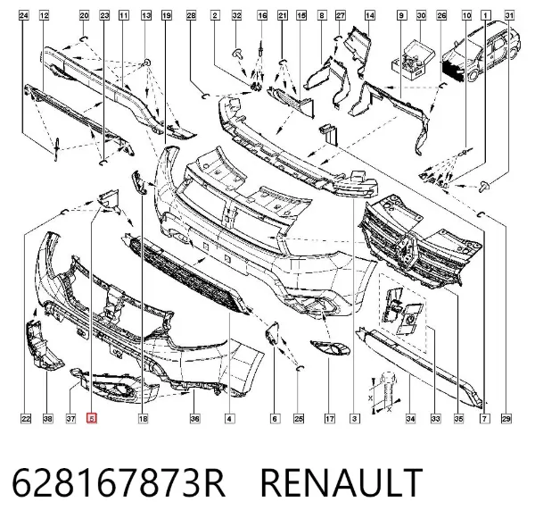Deflector derecho del parachoques delantero 628167873R Renault (RVI)