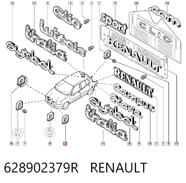 Emblema de la parrilla del radiador 628902379R Renault (RVI)