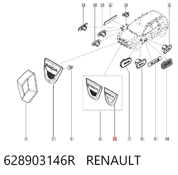 Emblema de la parrilla del radiador 628903146R Renault (RVI)