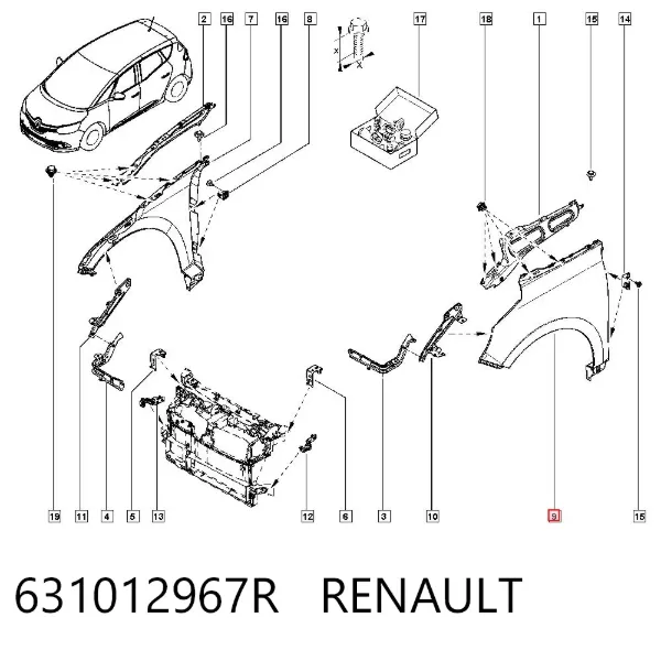 Aleta delantera izquierda 631012967R Renault (RVI)