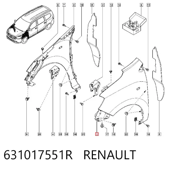 Aleta delantera izquierda 631017551R Renault (RVI)