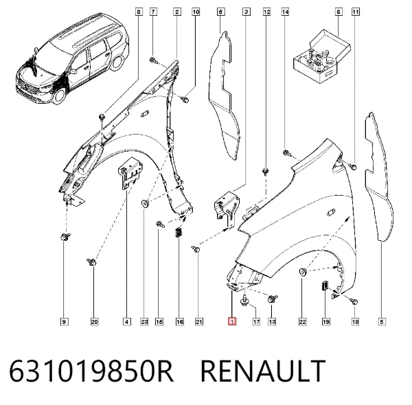 Aleta delantera izquierda 631019850R Renault (RVI)