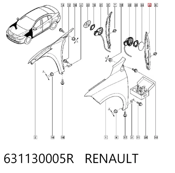 Moldura del guardabarros delantero izquierdo 631130005R Renault (RVI)
