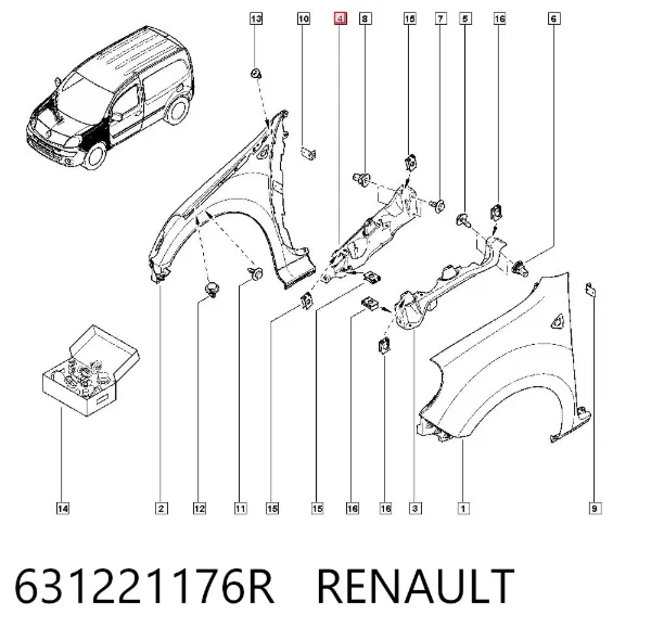 Soporte superior del guardabarros delantero derecho 631221176R Renault (RVI)