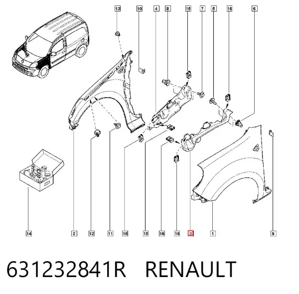 Soporte superior de guardabarros delantero izquierdo 631232841R Renault (RVI)