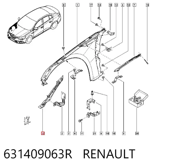 Soporte superior del guardabarros delantero derecho 631409063R Renault (RVI)