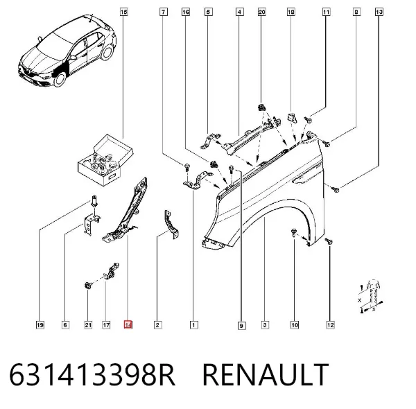 Soporte de parachoques delantero izquierdo 631413398R Renault (RVI)
