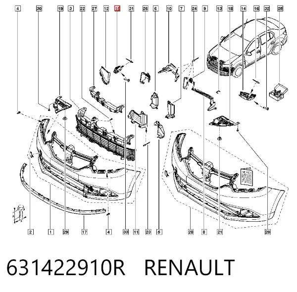 Soporte exterior derecho del parachoques delantero 631422910R Renault (RVI)