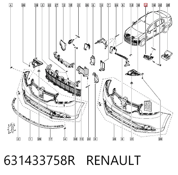 Soporte de parachoques delantero izquierdo 631433758R Renault (RVI)