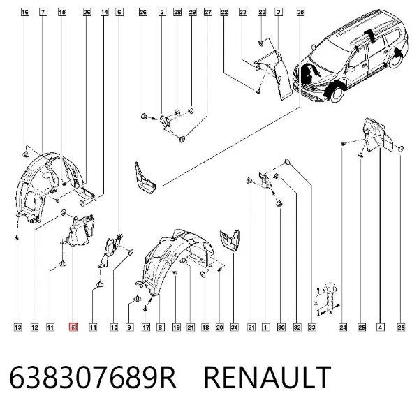 Protector contra salpicaduras del paso de rueda delantero 638307689R Renault (RVI)