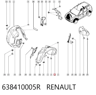 Guardalodos interior izquierdo, guardafango delantero RENAULT 638410005R