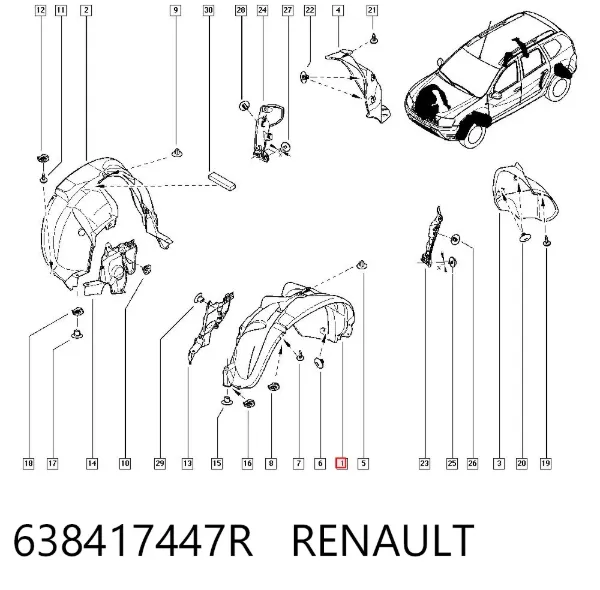 Guardalodos interior izquierdo, guardafango delantero 638417447R Renault (RVI)