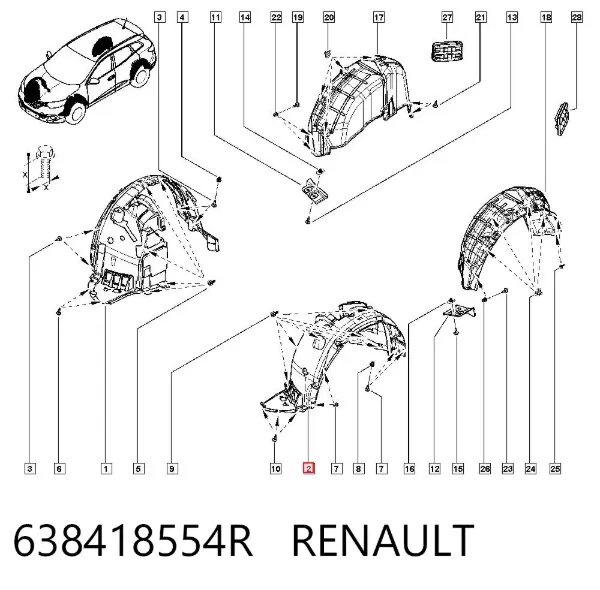 Guardalodos interior izquierdo, guardafango delantero 638418554R Renault (RVI)