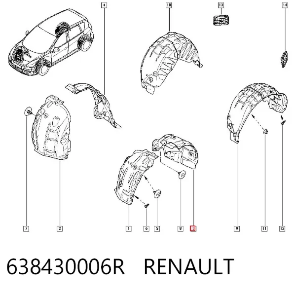 Paso de rueda delantero izquierdo trasero 638430006R Renault (RVI)