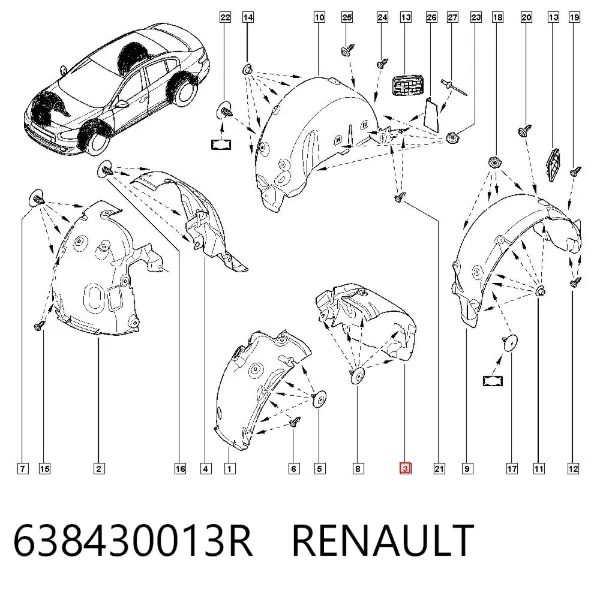 Paso de rueda delantero izquierdo trasero 638430013R Renault (RVI)