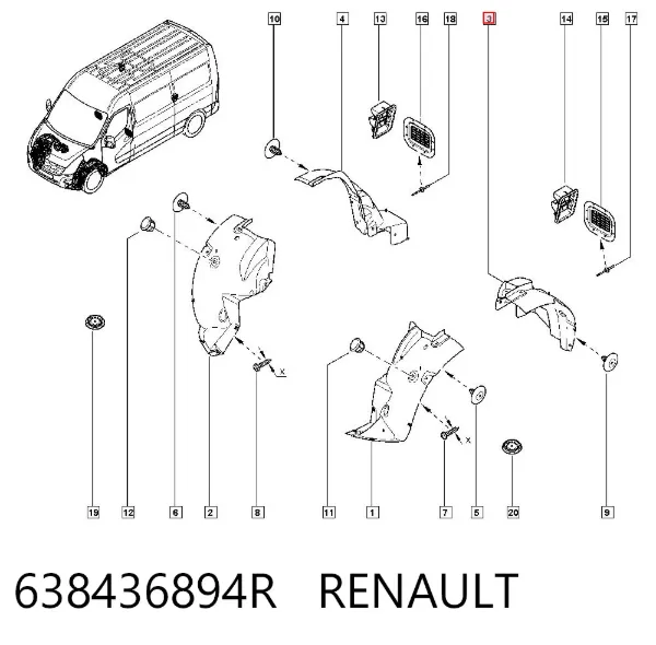 Paso de rueda delantero izquierdo trasero 638436894R Renault (RVI)