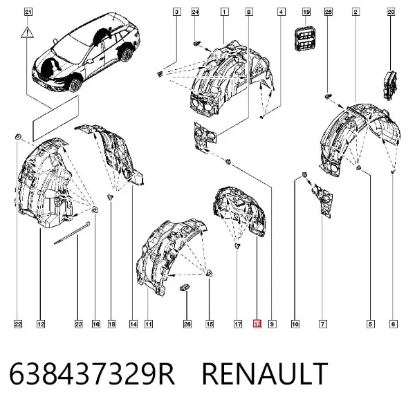 Paso de rueda delantero izquierdo trasero 638437329R Renault (RVI)