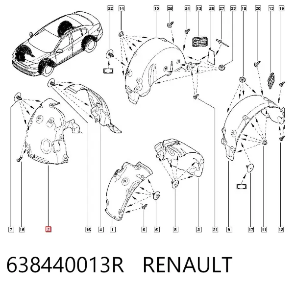Guardalodos interior delantero derecho 638440013R Renault (RVI)