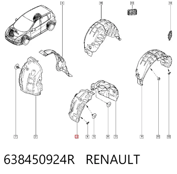 Guardalodos delantero izquierdo 638450924R Renault (RVI)