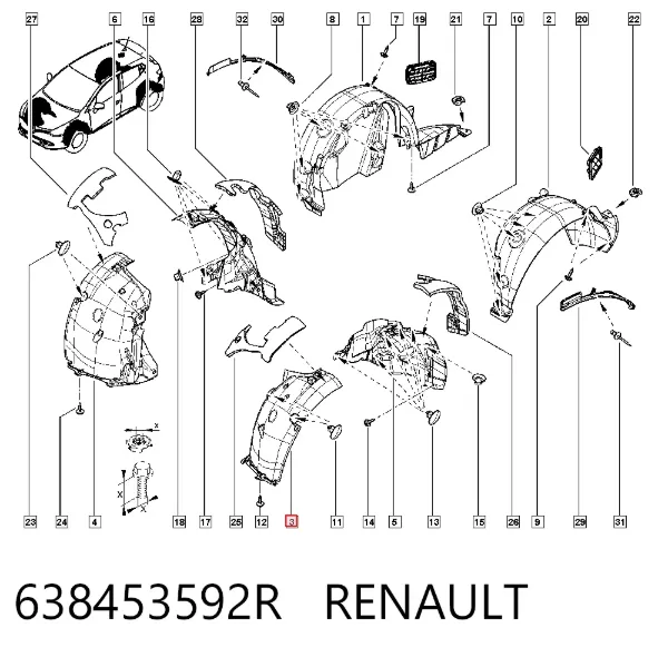 Guardalodos delantero izquierdo 638453592R Renault (RVI)