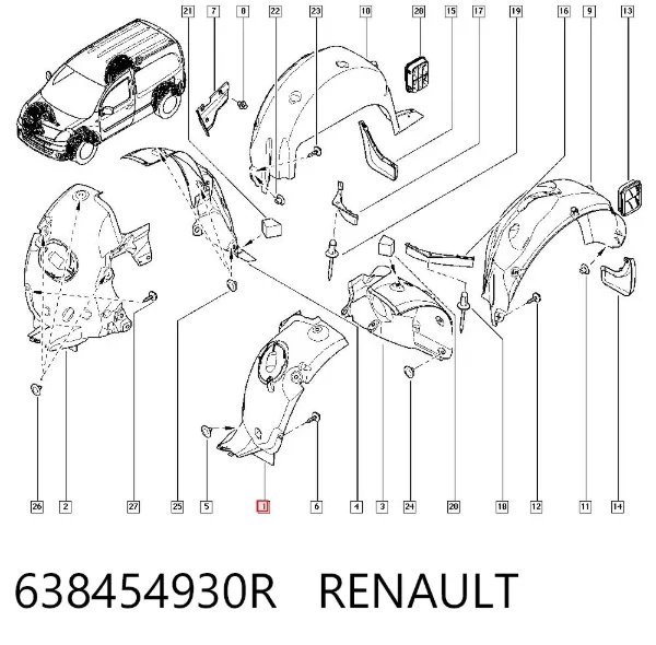 Guardalodos delantero izquierdo 638454930R Renault (RVI)