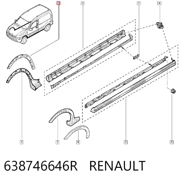 Moldura de guardabarros delantero derecho 638746646R Renault (RVI)