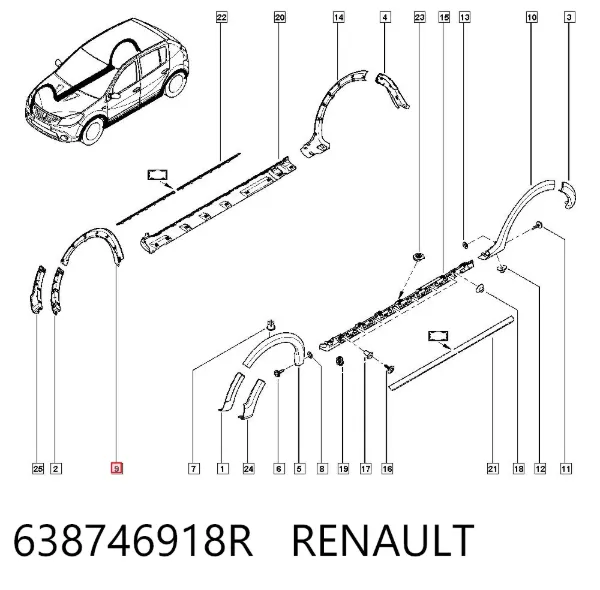 Extensión de la aleta delantera derecha 638746918R Renault (RVI)